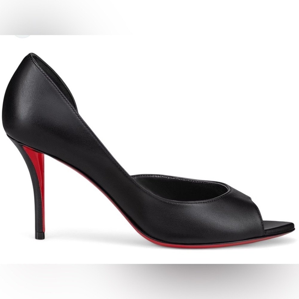 $995 Christian Louboutin Black Leather Posticha 80 Slingback Pumps - Picture 2 of 7
